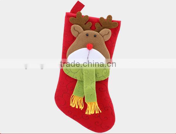 New premium personalized set of 2 polyester sock hanger holder felt Christmas stocking with Santa Claus deer head for merry Xmas