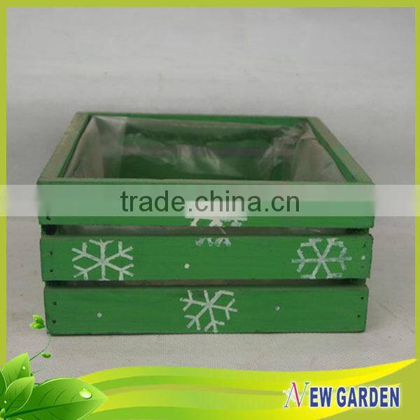 Green and Red Large Rectangular Wooden Flower Pot and Planting