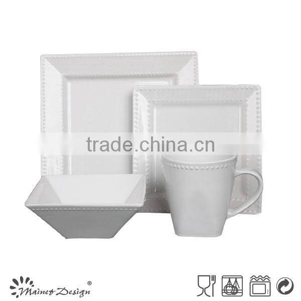 embossed White square white square dinner set