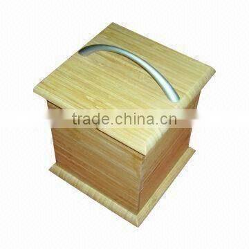 Bamboo Canister, lip with metal hanging.