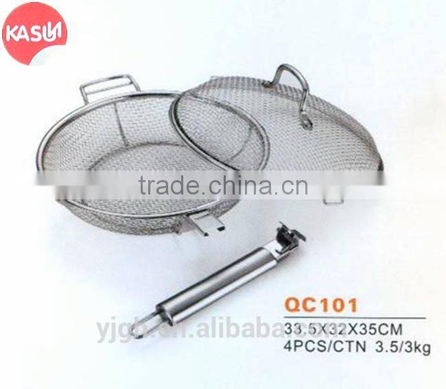 QC104 KASUN Stainless Steel french fries mini deep fryer basket with cover and long handle