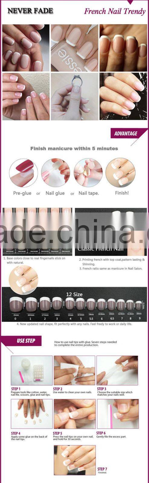 Fashion ABS curved french artificial nail art tips classic 24pcs manicure