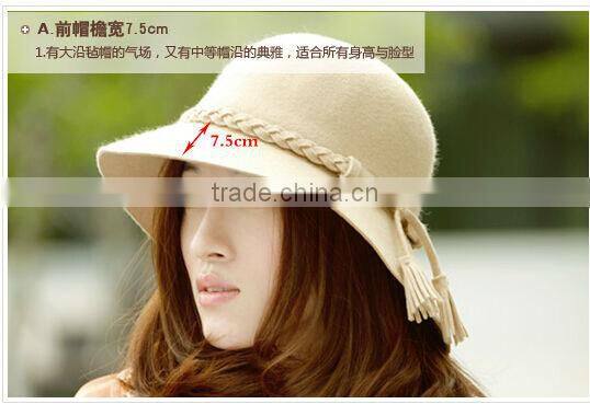 Custom Fashion Braid Tassels Broad-brimmed Fedora Wool Hats