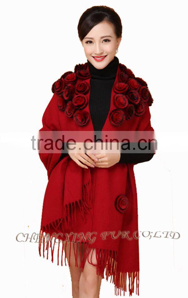 CX-B-P-37C Ladies Fashion Wholesale Cashmere Shawl With Fur