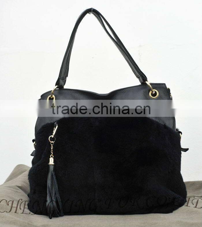 CX-H-50 Genuine Rex Rabbit Fur Women's Handbags With Leather Belt
