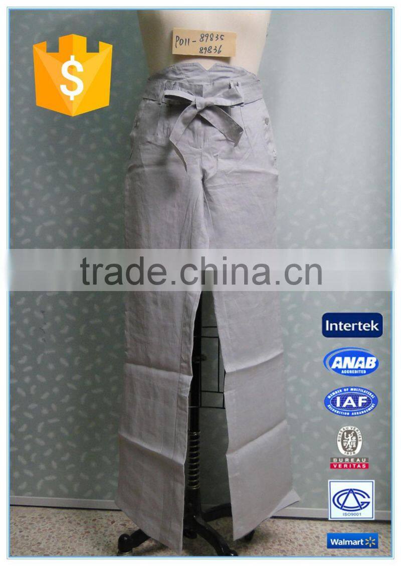 Hot Sales Plus Size Casual Side Pocket Straight Linen Pants For Lady