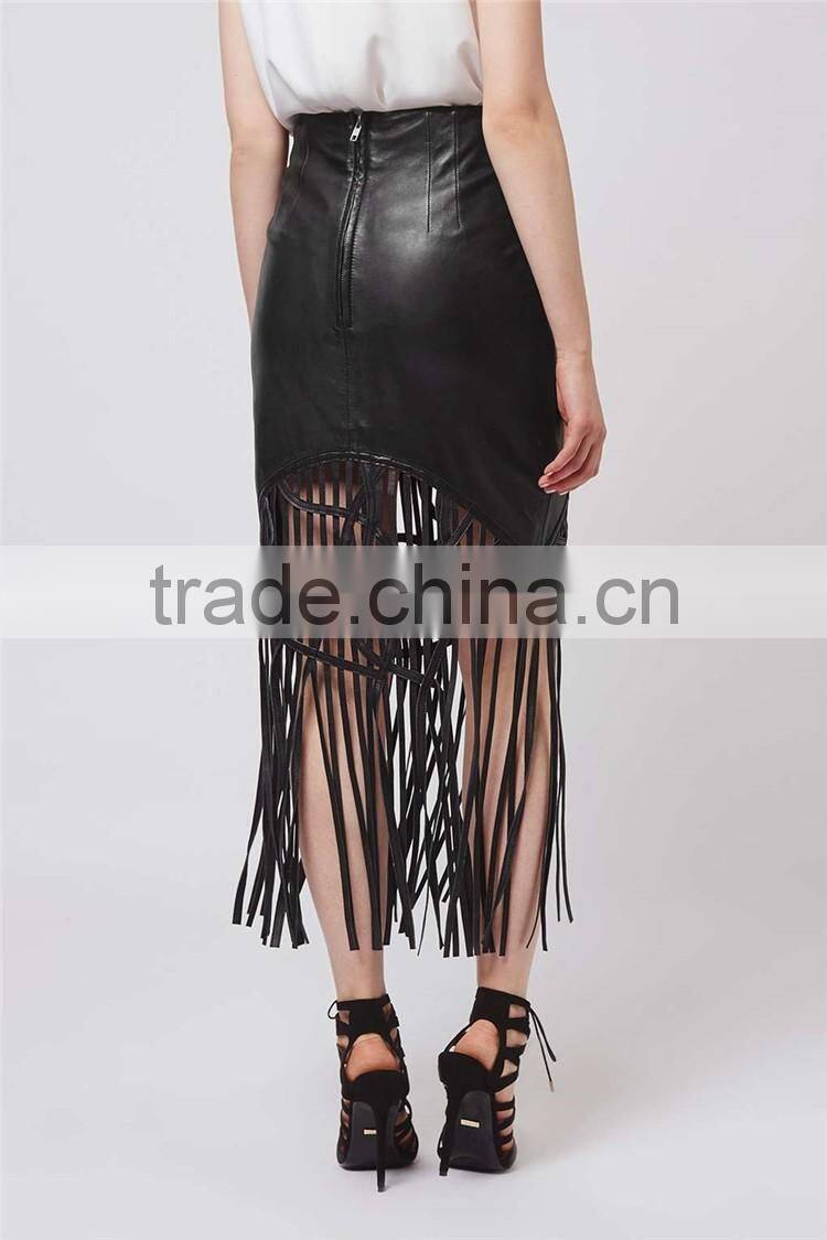 Brand Design OEM Services Leather Midi Skirts Tassels Maxi Skirts High Waist Bodycon Sexy Skirts
