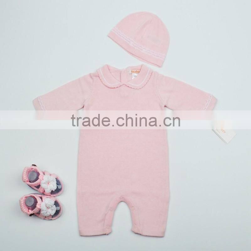 Long Sleeve Polo Neck Knitted Baby Clothes Romper With Hat
