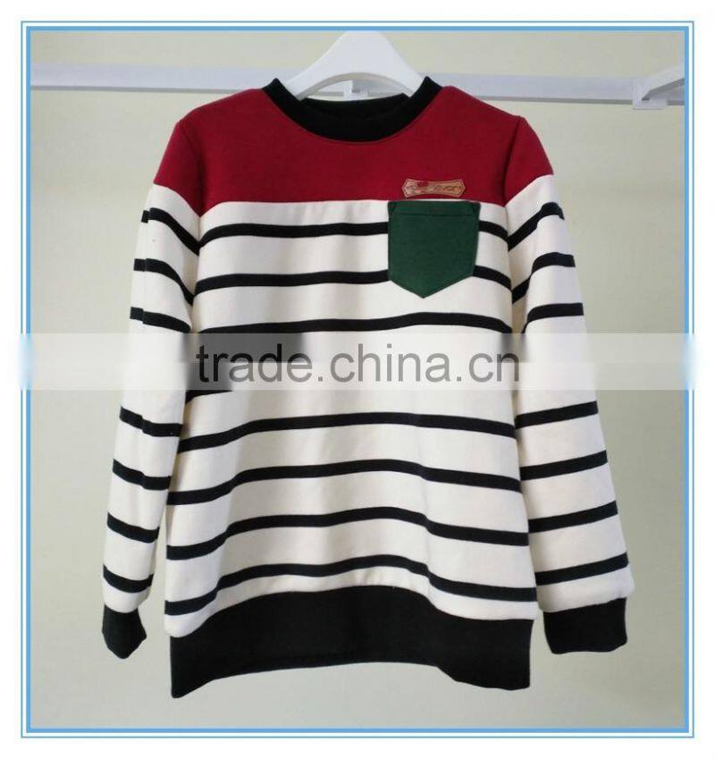Kids polyester cotton fabric crewneck sweatshirt, long sleeve strip shirts