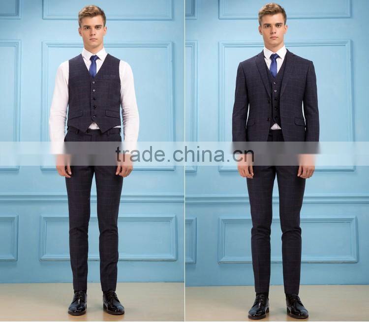 Daynoliao latest design 3 pieces business suits wholesale navy check Slim men suits for wedding
