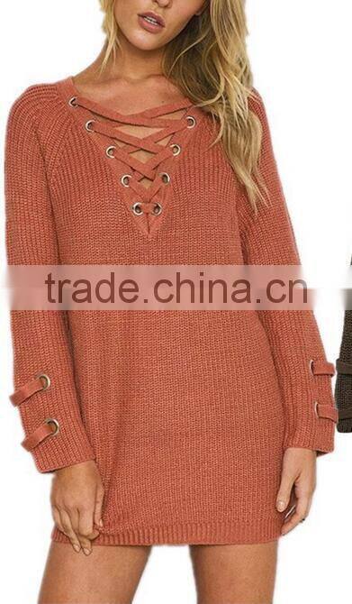 EY0850S 2016 Autumn Women Long Sleeve V-neck Loose Stitching Pullover Sweaters