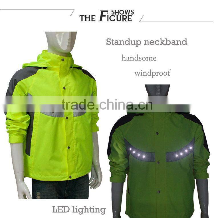reflective waterproof high visibility winter led removeable hood jacket men