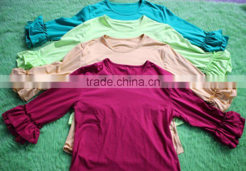 Plus Size Cotton Mom Shirts Solid Color Ruffle Top 3/4 Sleeves Lady Blouse Wholesale Mom Top Spring Summer Women Clothes