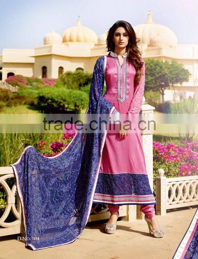 Amazing Deep Pink Color Long Straight Cut Bottom net Border Designer Semi Stitch Salwar Kameez