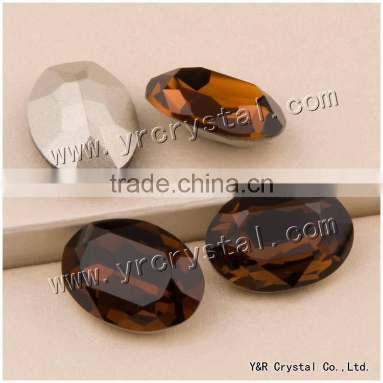 Best quality Crystal Fancy Stone, 10*14mm, 13*18mm Smoked Topaz Point Back Glass Beads