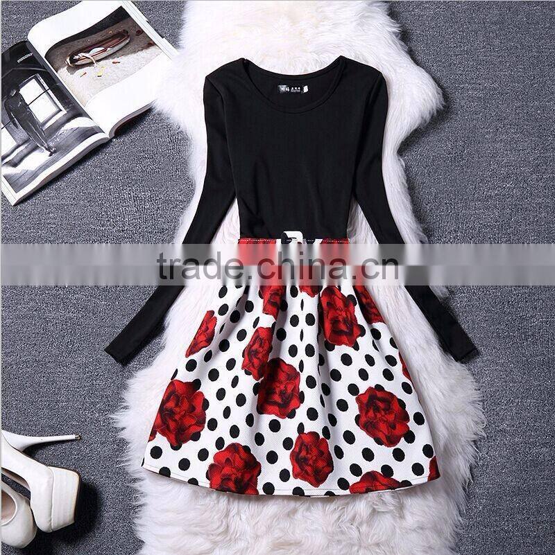 big girl long sleeve check dress/yisx young girl flower printed princess dress/new design girl holiday fashion dress