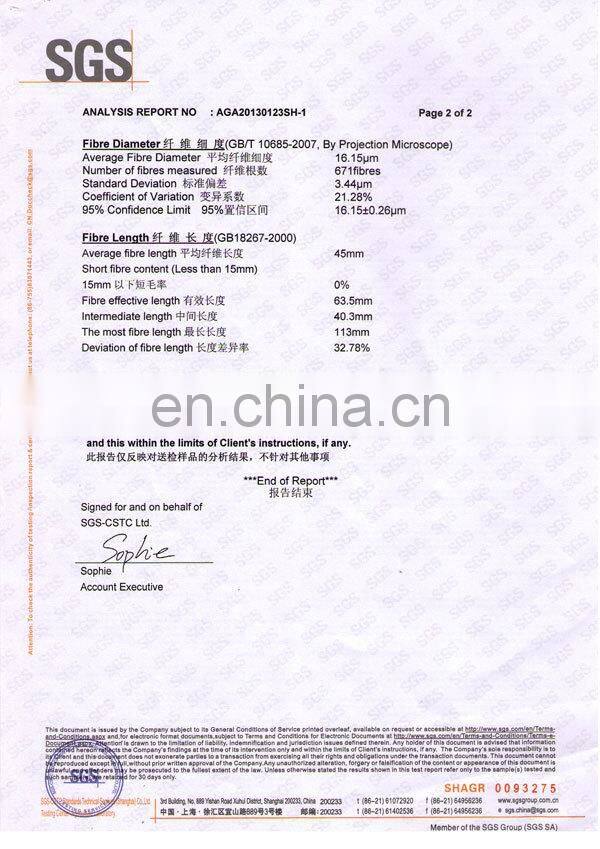 China manufacturer dehaired and combed cashmere tops with SGS report