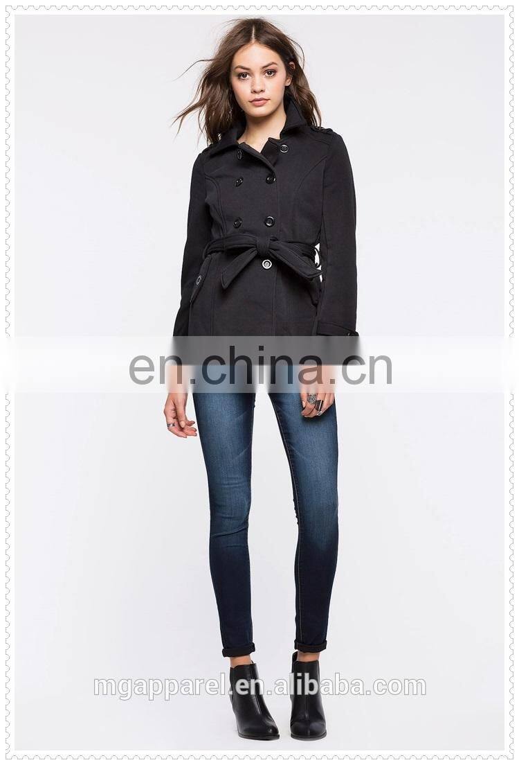 china OEM fashion women clothes notch collar belted long fleece lined winter coat