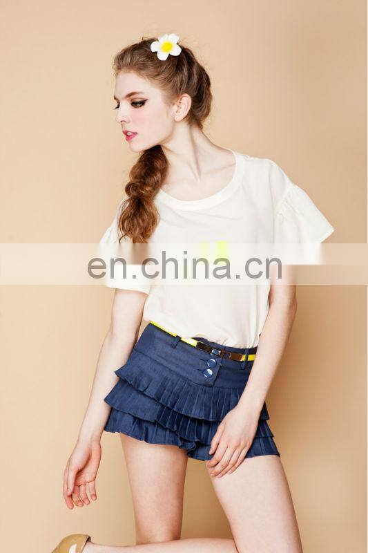 Japanese style characteristic layered ruffles jeans skirt shorts latest designs photos