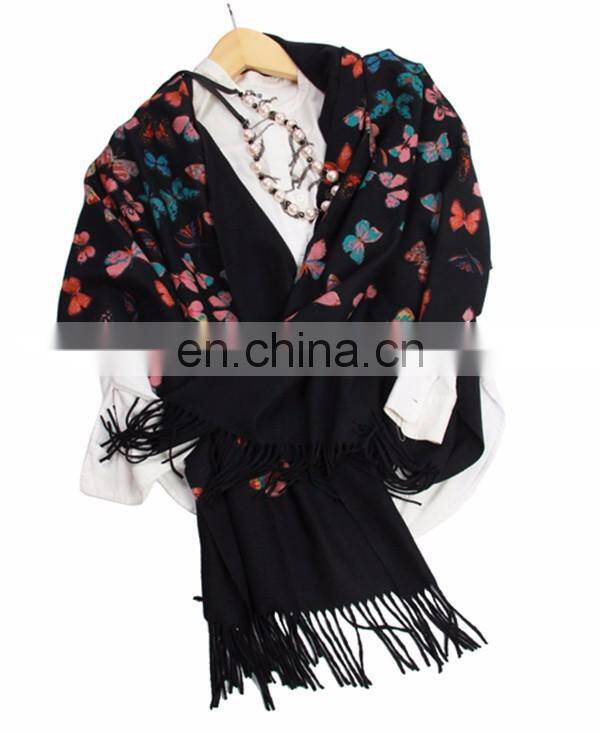 inner mongolian factory directly wholesale 100% cashmere scarf woolen thick women warm butterfly print pashmina shawl