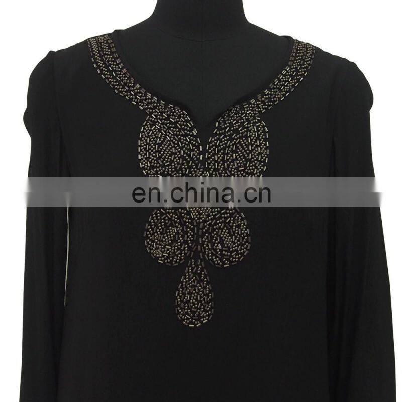 women elegant 3/4 sleeve black gashibo beaded dress