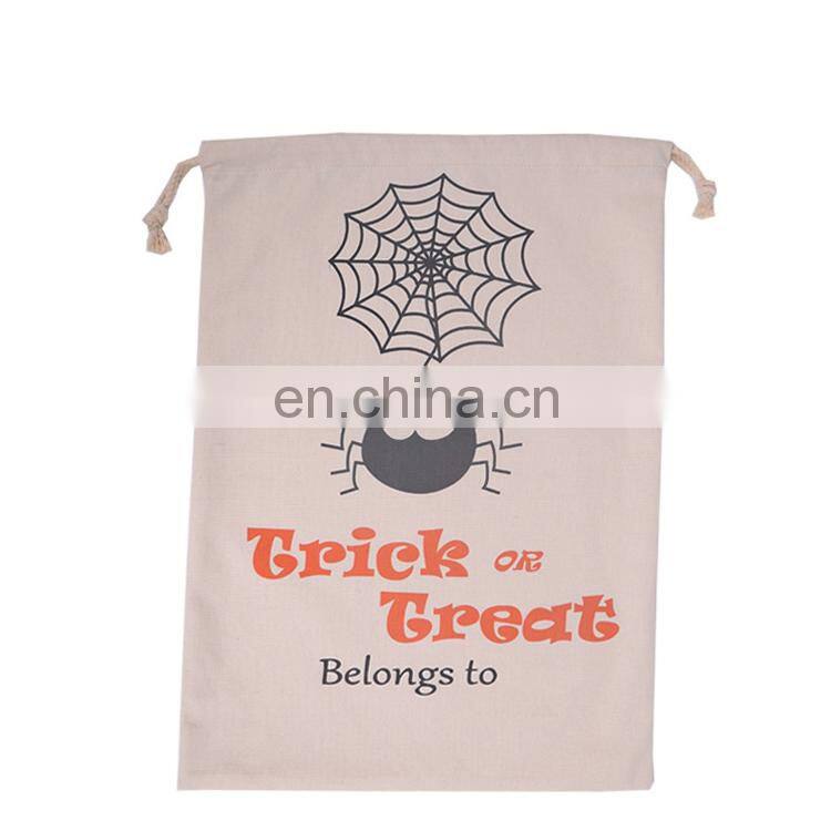 8 OZ Cotton Drawstring Bags Canvas Candy Bags Halloween Gift Bags Pumpkin Spider Hallowmas Tricks Or Treats Bags