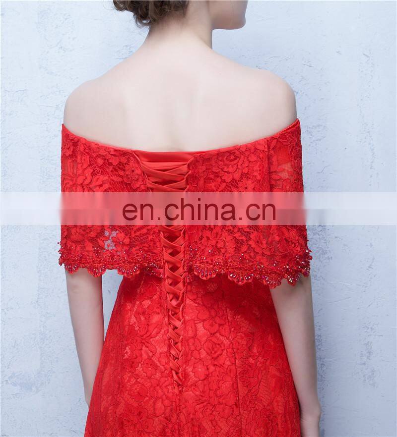 Sweet 17 Dress Off-The-Shoulder Bow Red Elegant Beaded Peplum Side Split Lace-up Backless Lace Evening Dress