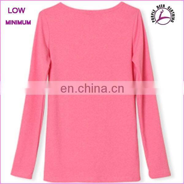 Woman long sleeve t-shirt V neck custom cotton t-shirt with buttons