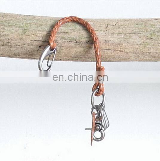 CUSTOM VINTAGE STYLE KNITTED KEYRING THIN LEATHER KEYCHAIN