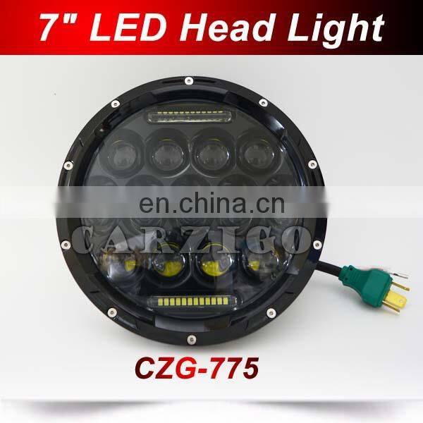 12v 75w car accessories auto part silver black 7" round led headlight with white drl for harley davidson motorcycles