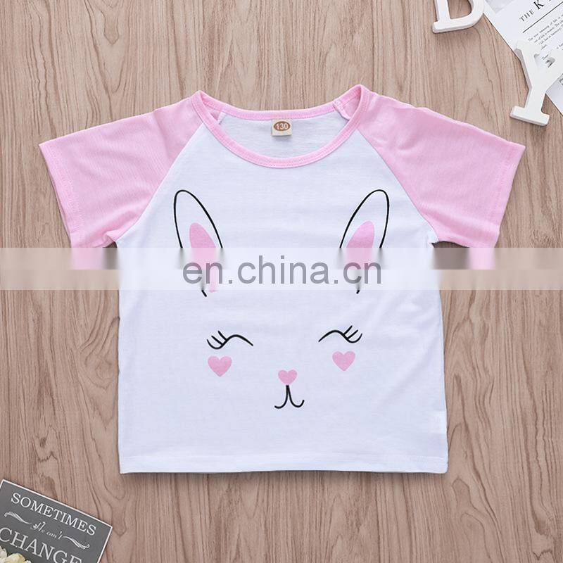 2019 Summer easter day pink girls bunny tops tshirt & love heart pp pants 2pc set 4-8years