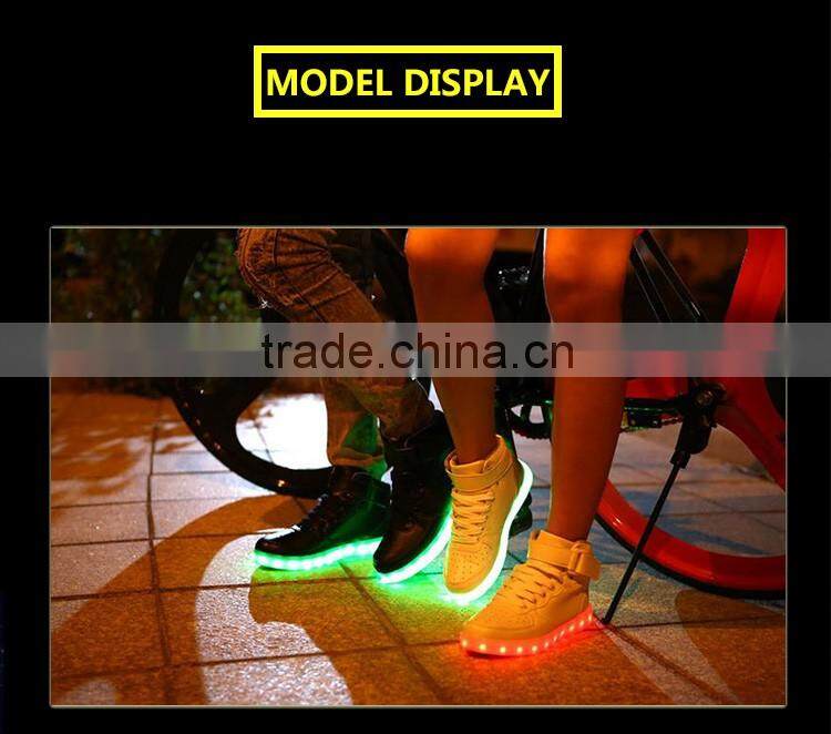 2016 New Wave pure black/white sport casual shoes with 7 colors LED luminous lights and USB charger cable