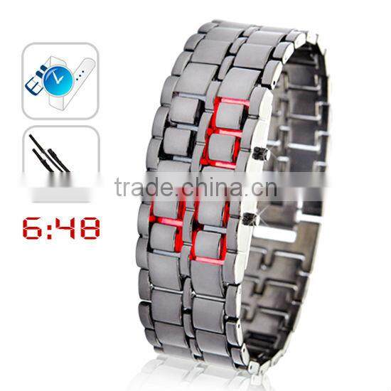 2013 red led watch iron samurai watch