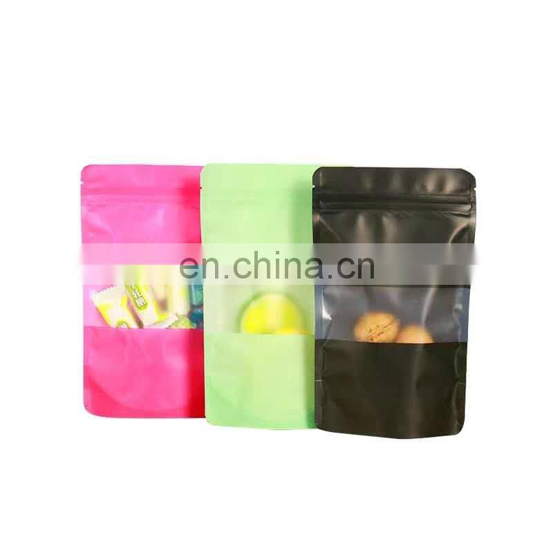Wholesale Food Grade Black Matte Stand Up Pouch With Clear Window With Customized Sticker
