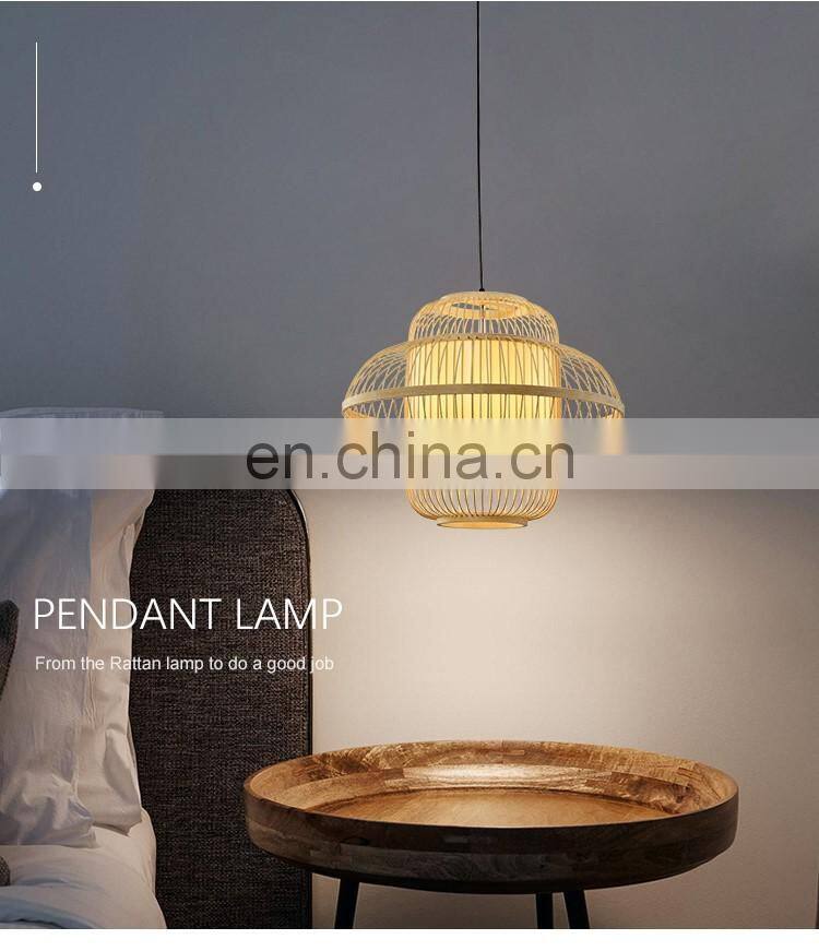 HUAYI Factory Wholesale Southeast Asian Style Indoor Bedroom Hanging Handmade Bamboo E27 5W LED Pendant Light