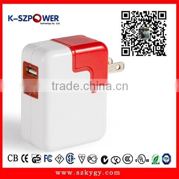 2016 G-series 10.5W K- 052100 5v1a 5v1.2a dual usb charger with CE UL