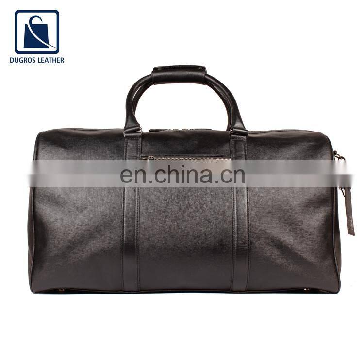 Fashion Style Polyester Lining Material and Nickle Fittings Unique Design Travel Genuine Leather Duffel Bag for Men