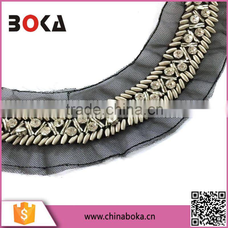 Fashion acrylic beaded neckline necktrim , vintage stones beaded neck trim for dress