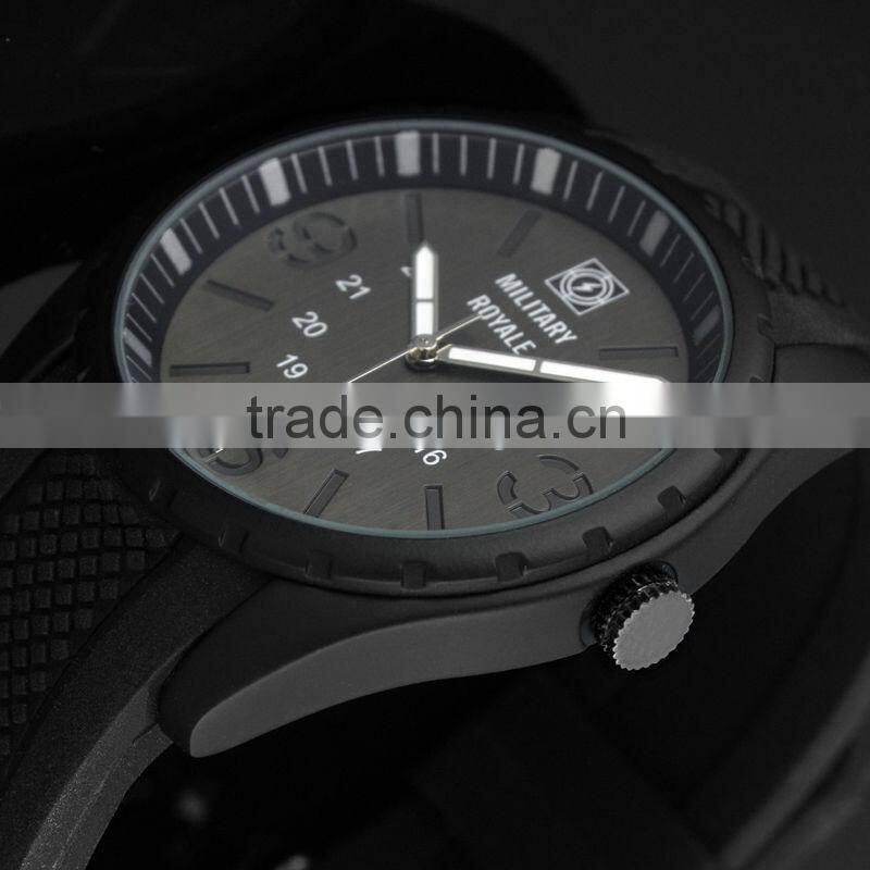 Military Royale Men's Hand Watch Black Rubber Strap Quartz Water Resistant Watch Polit Watch