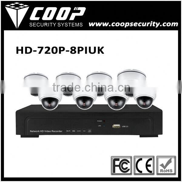 Hisilicon 1MP Dome IP Camera HDMI Onvif LINUX 8CH NVR 720P NVR System 8CH POE CCTV Kit