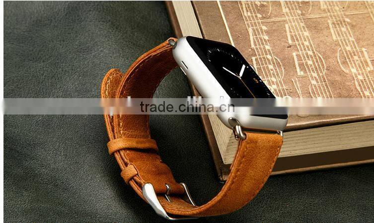 Leather Watchband Strap Replacement iWatch Wristband Link Bracelet with Secure Metal Clasp Buckle for Apple Watch