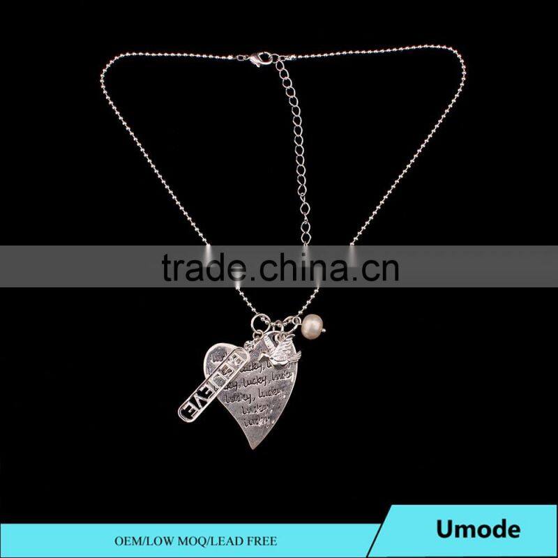 Latest Design Single Pearl Heart Pendant Necklace for Female