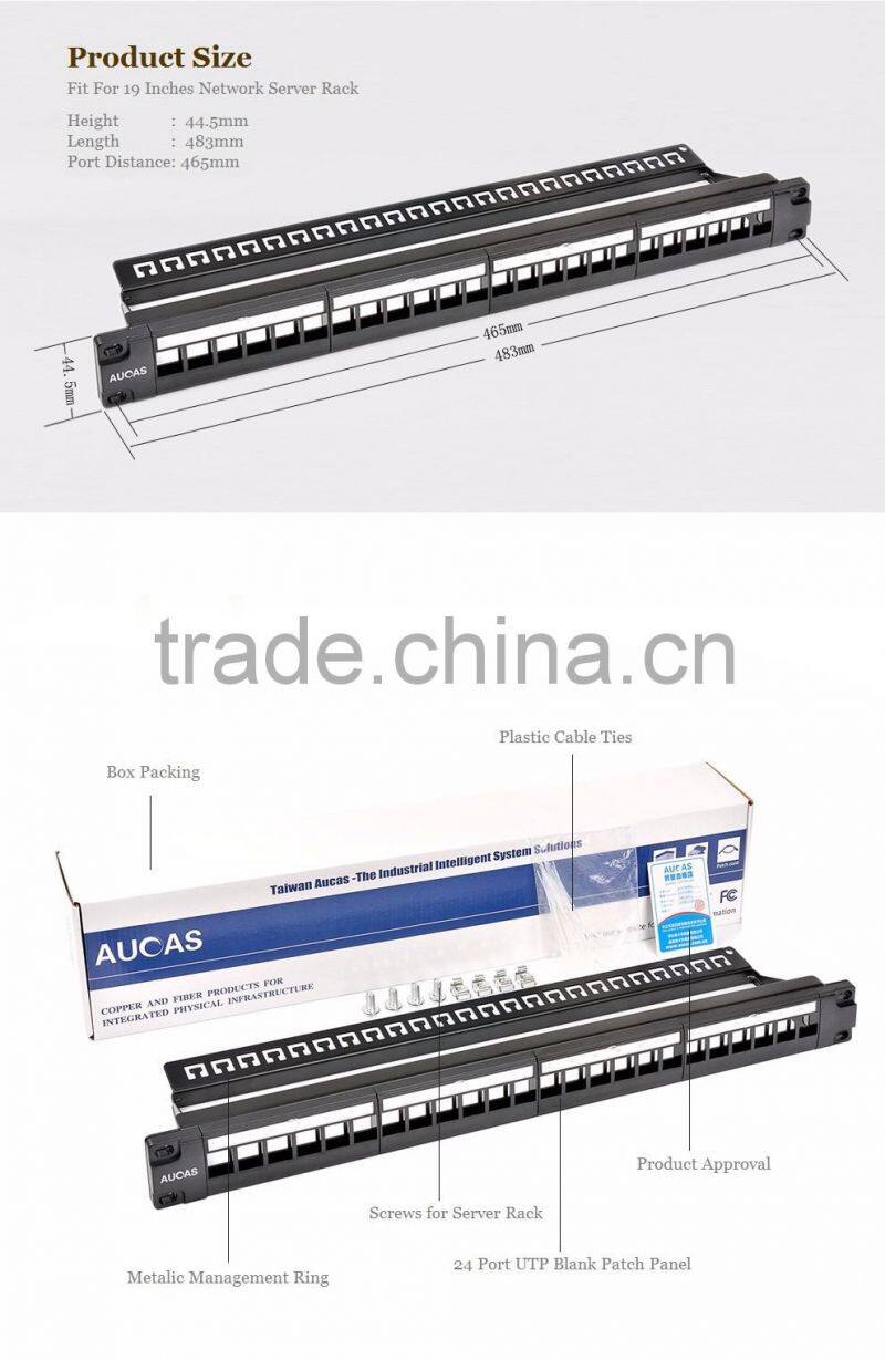 Factory Supply UTP Cat 6 24 Ports Patch Panel Use For Network Cabinets and Telecommunication Cable