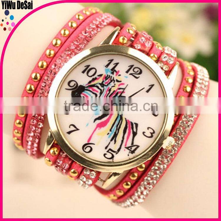 2016 new product Vintage diamond leather quartz Bracelet Watch wrist women watches