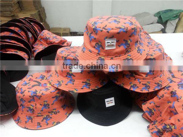 custom reversible bucket hat with woven label patch logo