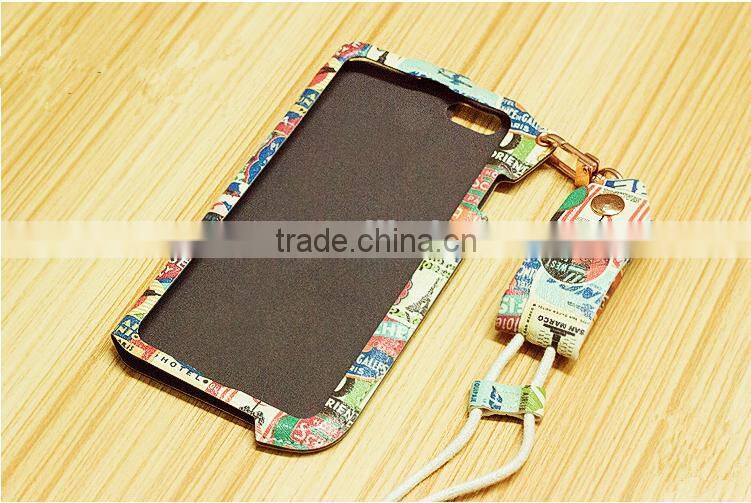 Printed Mobile Phone Case With Sling Rope Cute Cartoon Print Leather Case For iPhone 6