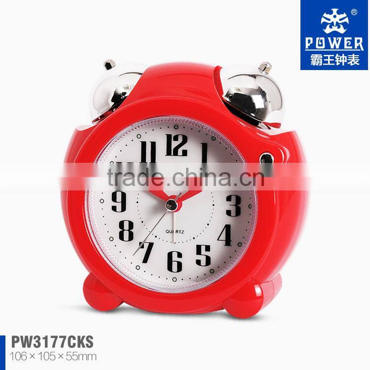 Small alarm clock with Red/White/Blue colors Round light clock sweep second hand alarm clock