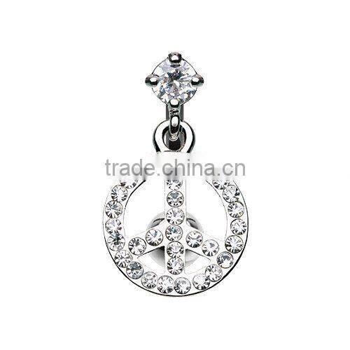 Peace Reverse 316L Surgical Steel Belly Button Ring