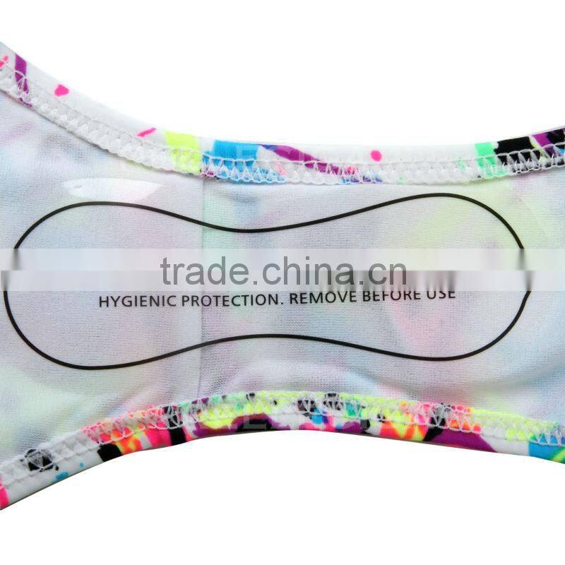 RELLECIGA Bandeau Bikini Series - Doodle Print 1/2 Cup Bandeau Top Girls Swimwear Bikini Neon Yellow Ties at Neck and Pearlish D