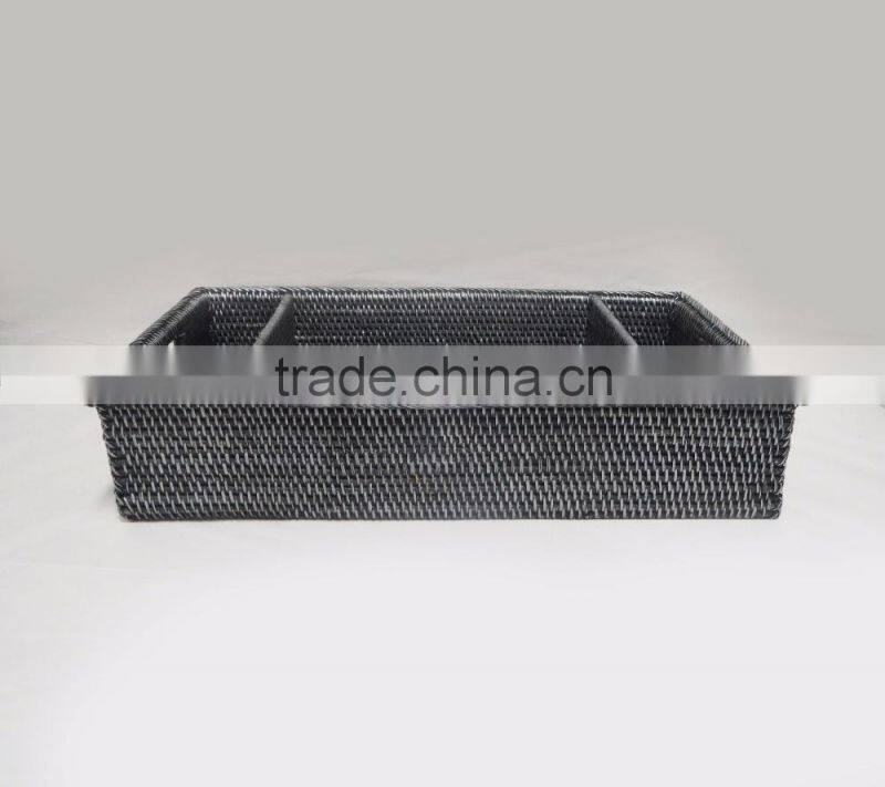 Rectangular Black rattan serving trays with Compartments